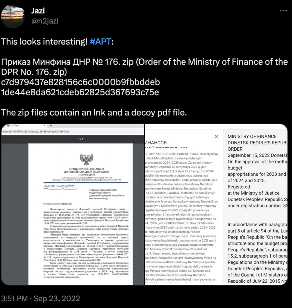 Tweet published by @hjazi in September 2022