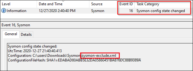 Идентификатор события 16: Изменение конфигурации Sysmon