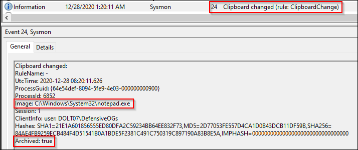Идентификатор события 24: Изменения буфера обмена