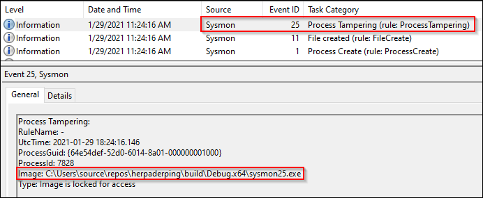 Идентификатор события 25: Фальсификация процессов