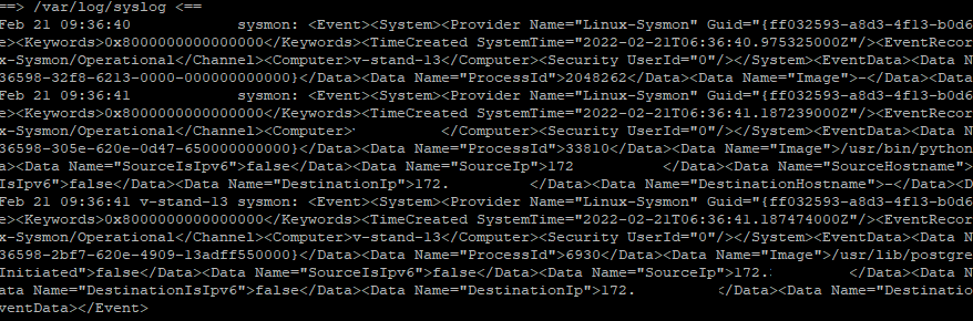 tail -f /var/log/syslog