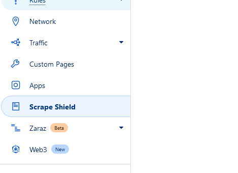 меню Scrape Shield