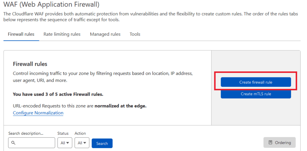 cloudflare Create firewall rule