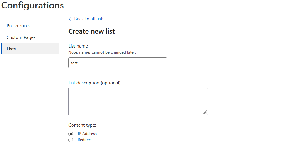 cloudflare create new list