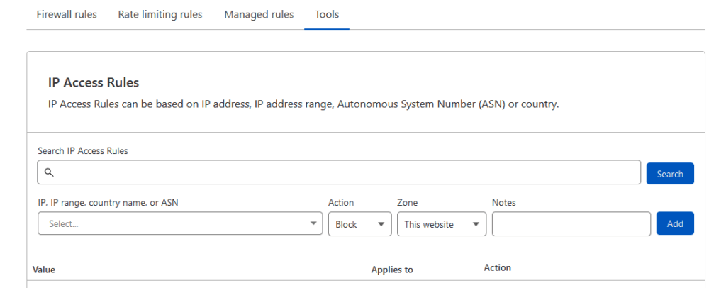 Security - Tools - WAF (Web Application Firewall)- IP Access Rules