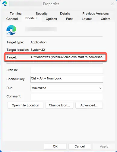 Структура COMMAND_LINE_ARGUMENTS содержит команды в поле Target файла .lnk
