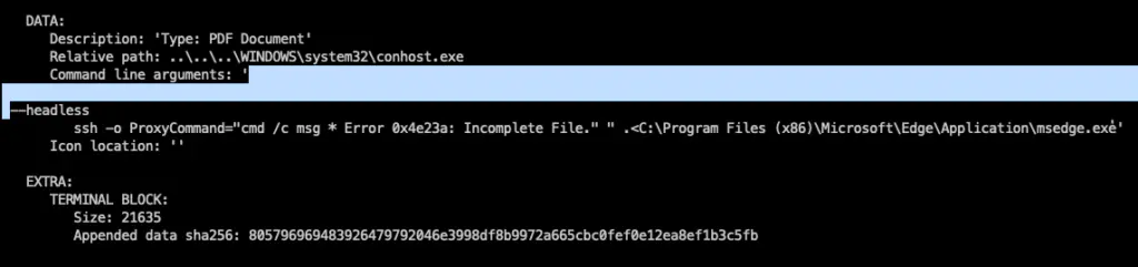 Пробел перед аргументом командной строки .lnk