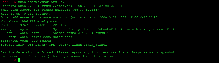 nmap scanme.nmap.org -sV