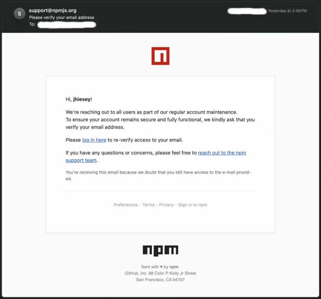 Фишинговое письмо