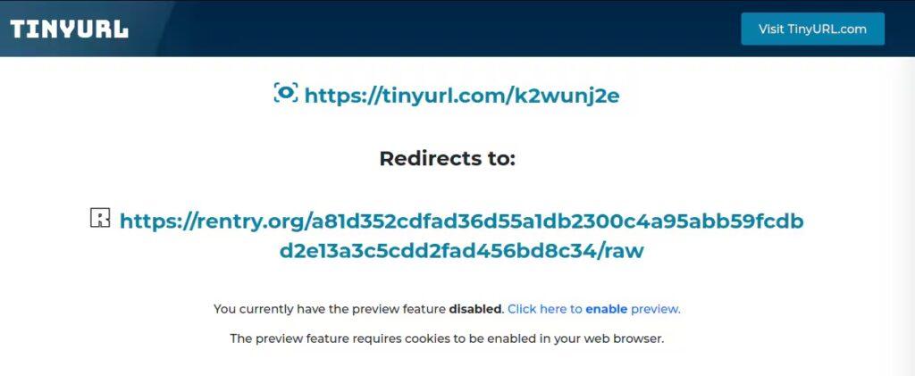 TinyURL Ссылка назначения