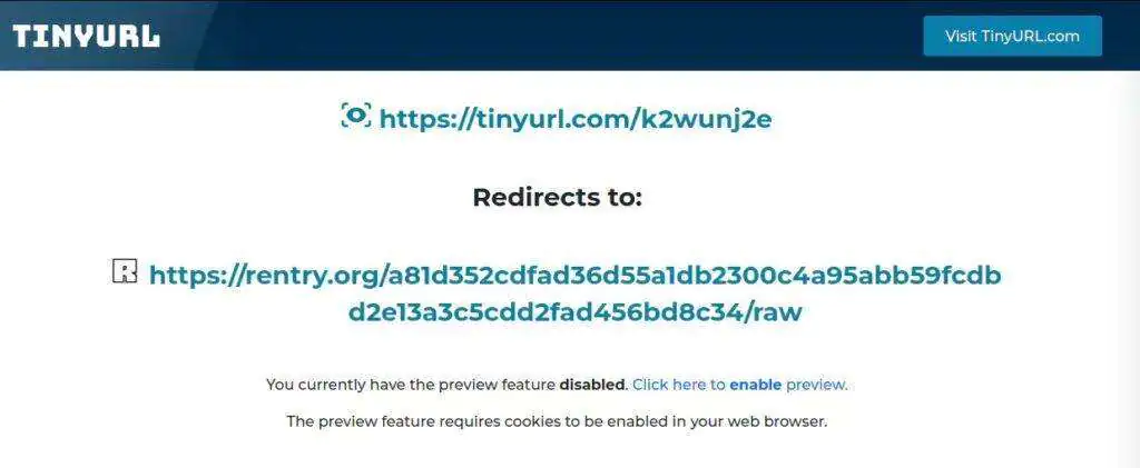 TinyURL Ссылка назначения