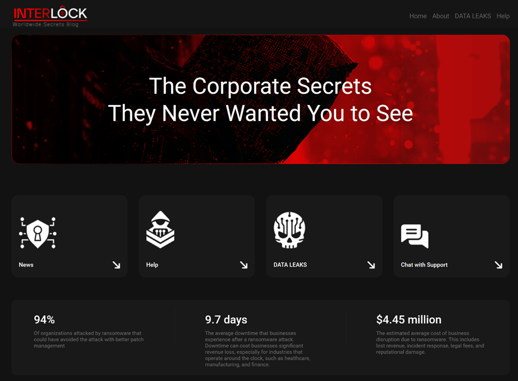 Домашняя страница DLS группы Interlock Ransomware (.onion)