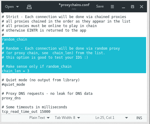 Конфигурация случайной цепочки ProxyChain
