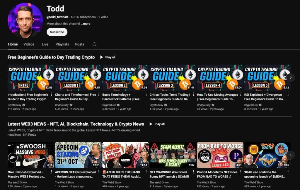 Плейлисты, опубликованные на YouTube-аккаунте todd_tutorials