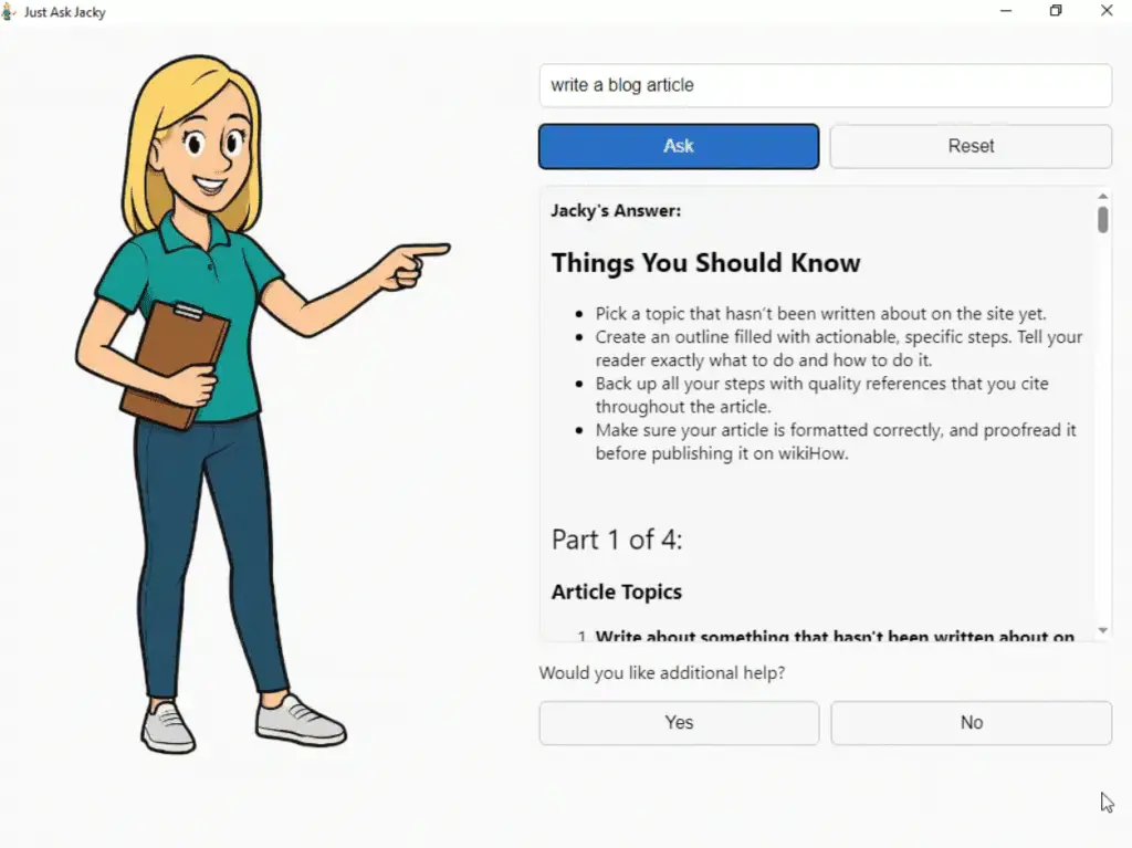 Приложение JustAskJacky для ПК содержит советы по самым разным темам.
