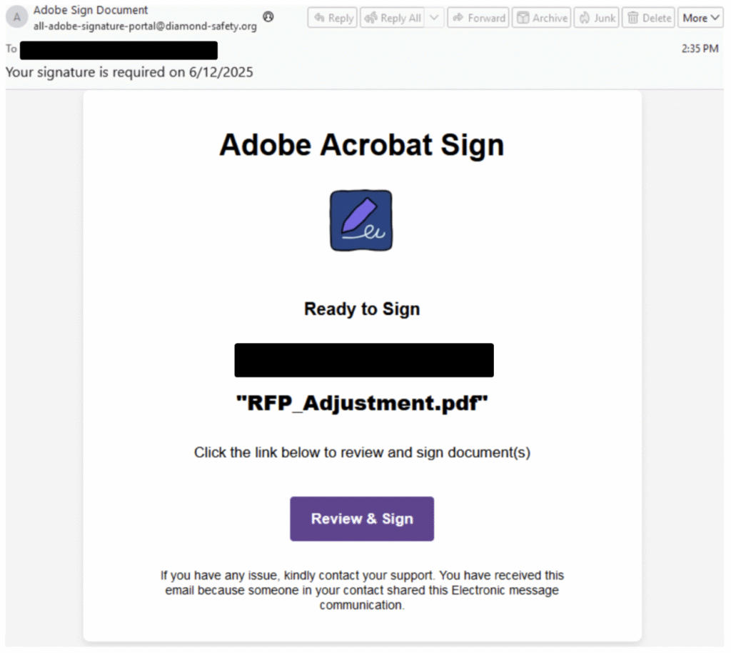 Приманка, выдающая себя за Adobe и содержащая фишинговый URL