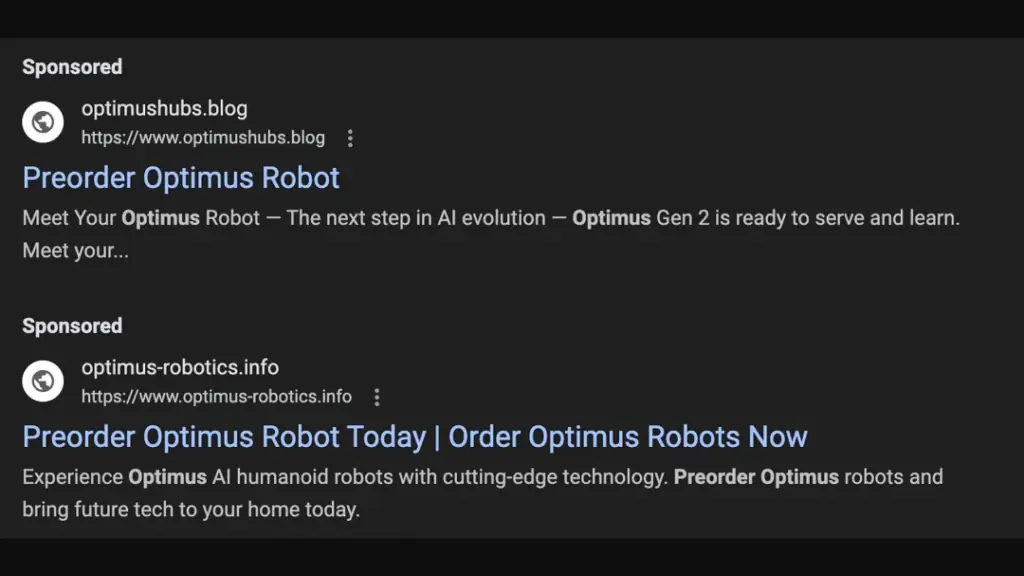 Скриншот рекламы Google, ведущей на поддельный сайт 