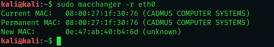 sudo macchanger -r eth0