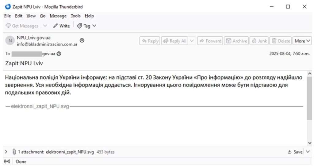 Фишинговое письмо