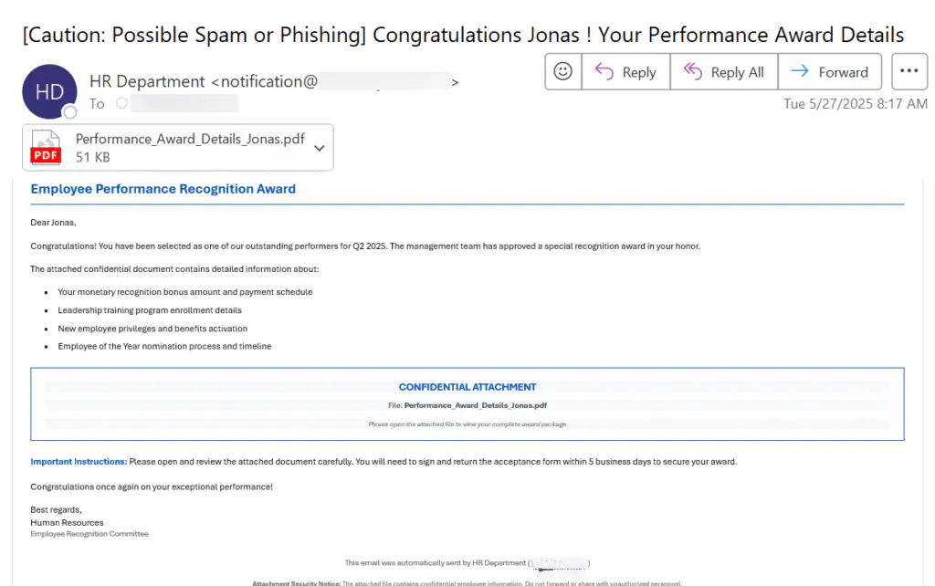 Фишинговое письмо