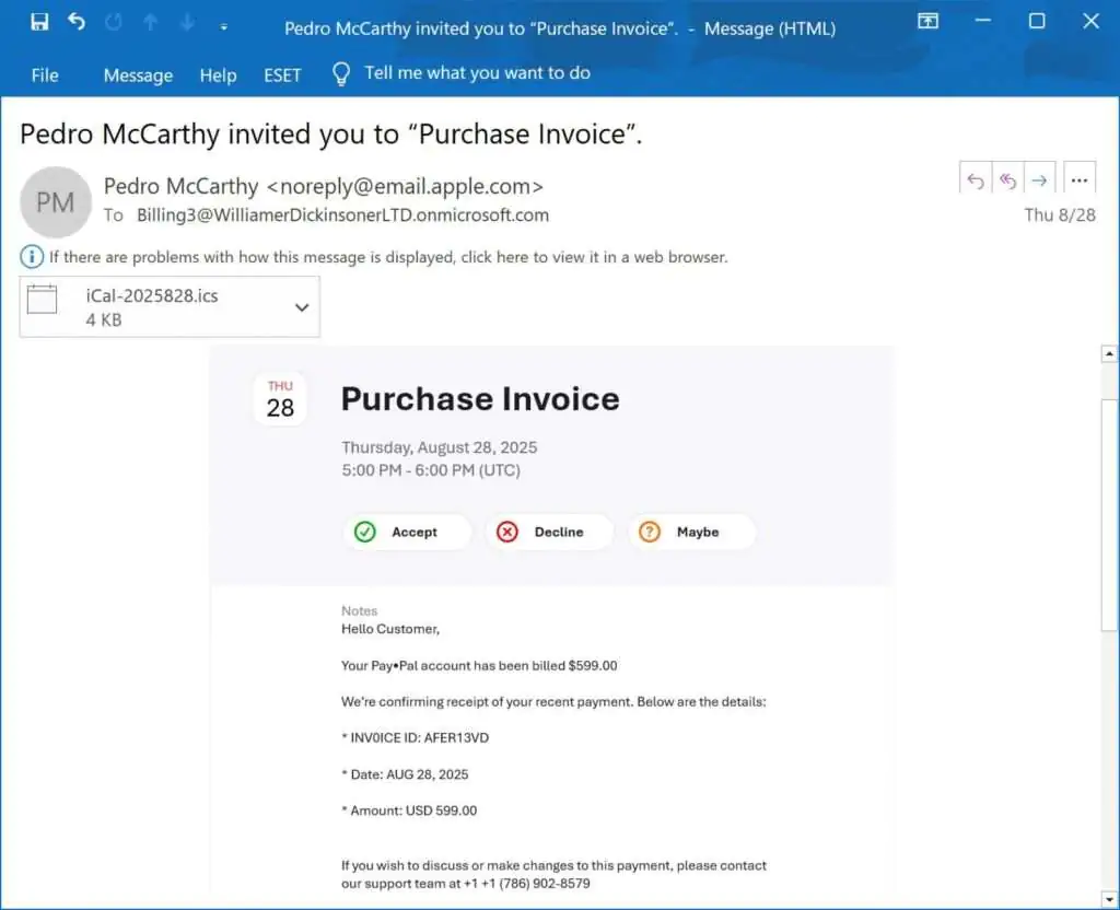 Приглашения из календаря iCloud, используемые для фишинговых писем