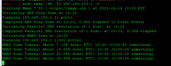 сканирования Xmas с помощью Nmap