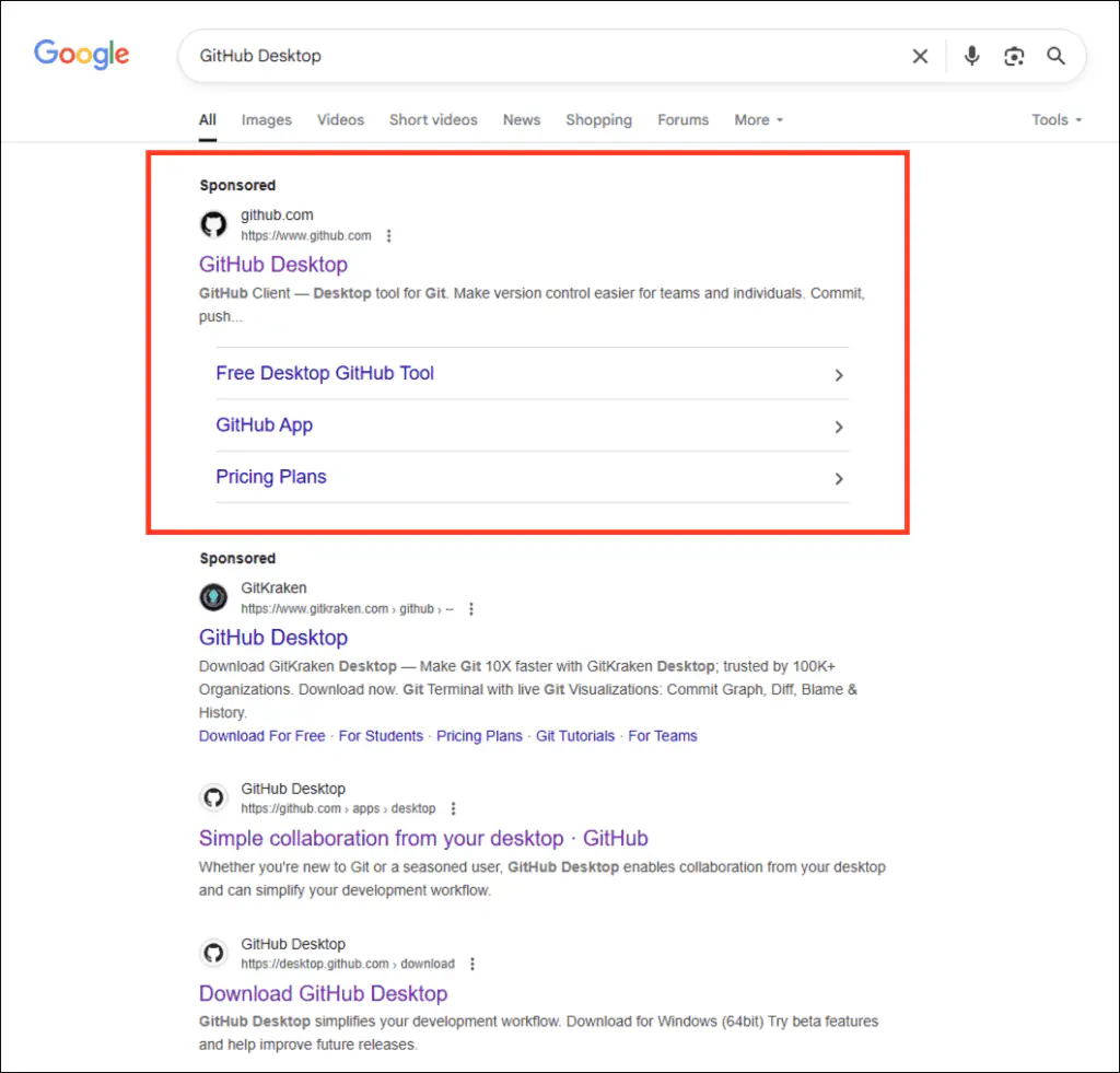 Вредоносная реклама Google, созданная злоумышленниками, показанная на позиции «Рекламное объявление» в верхней части реальных результатов поиска Google.