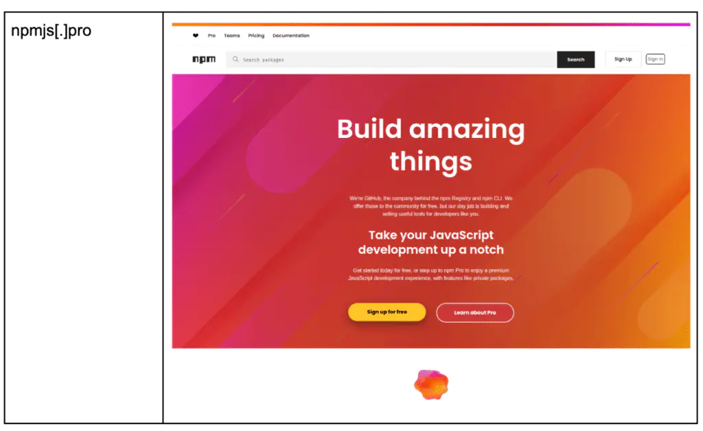 скриншот сайта npmjs[.]pro