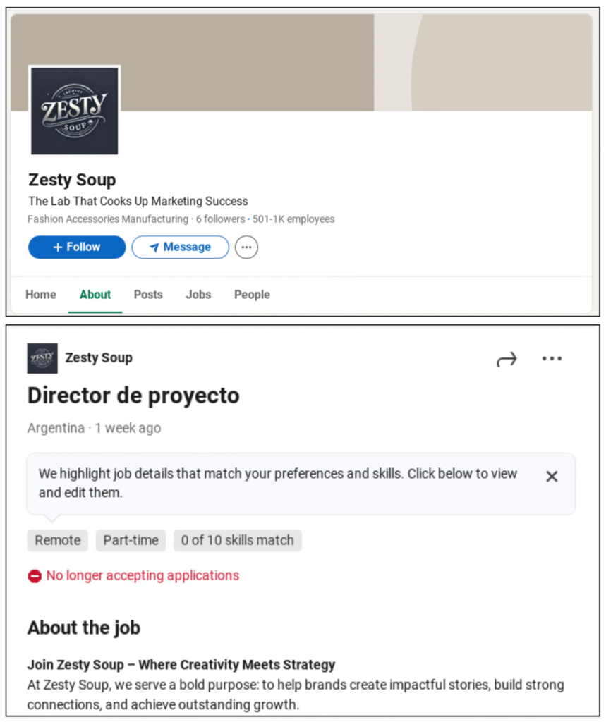 Скриншоты публикаций злоумышленников в LinkedIn
