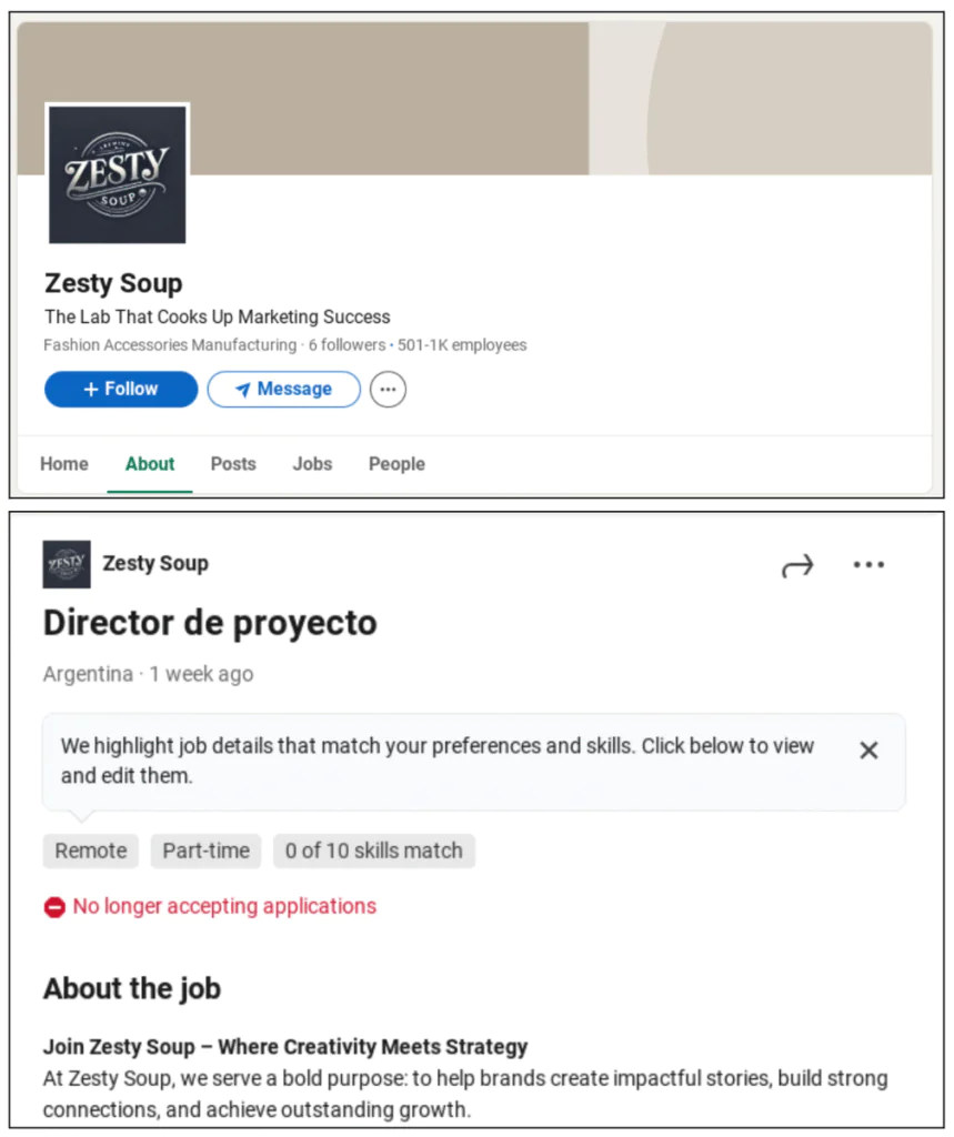 Скриншоты публикаций злоумышленников в LinkedIn