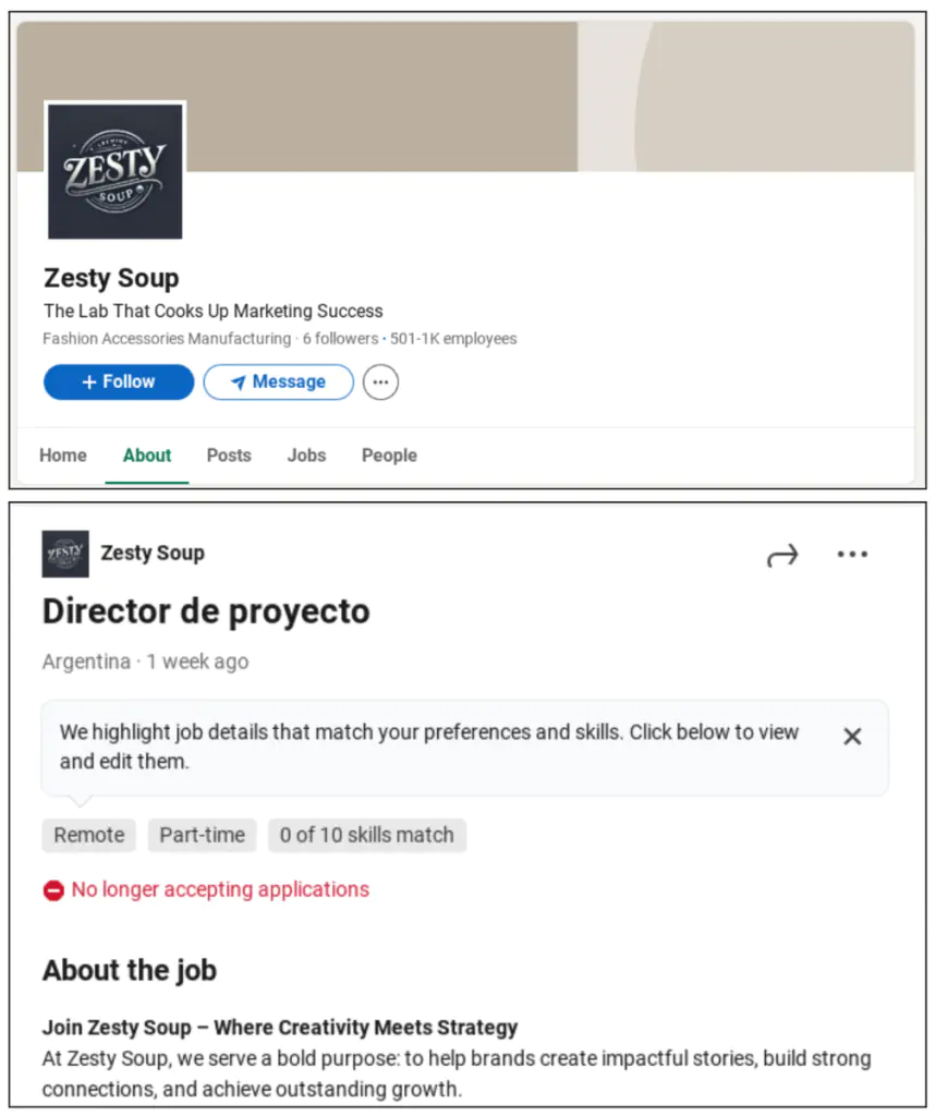 Скриншоты публикаций злоумышленников в LinkedIn