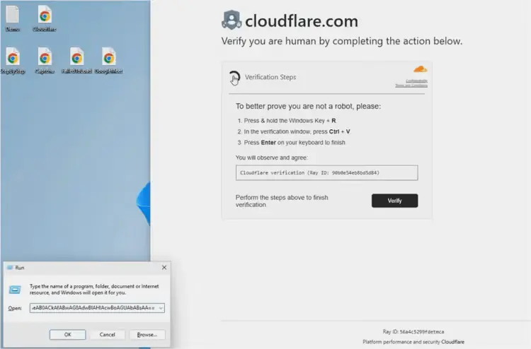 Страница Cloudflare, обманным путем заставляющая пользователей вставлять вредоносные команды