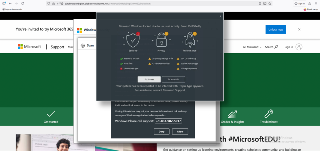 имитация сообщения технической поддержки