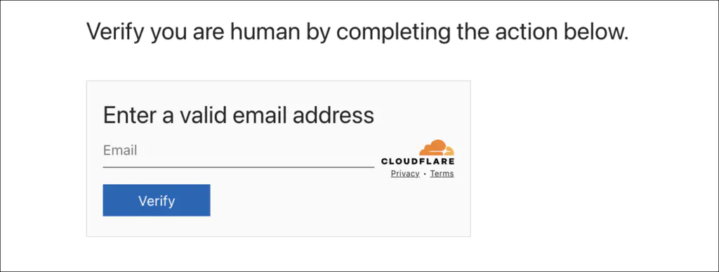 Поддельная страница Cloudflare, запрашивающая действительный адрес электронной почты