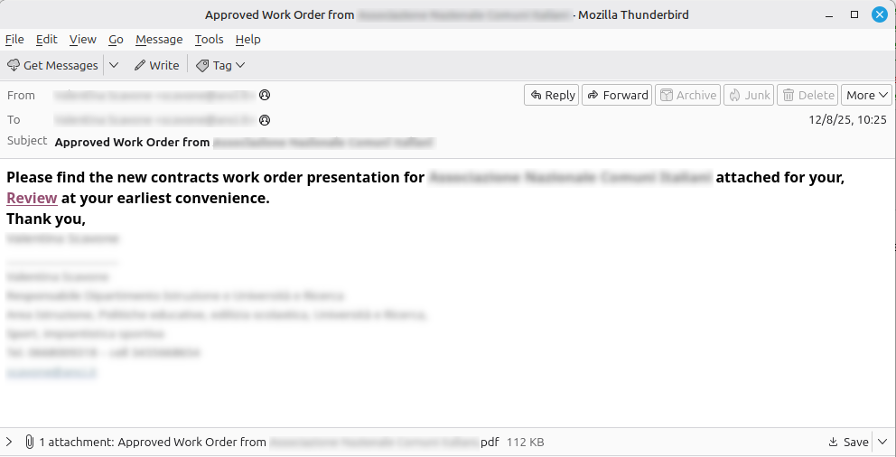 Пример вредоносного электронного письма