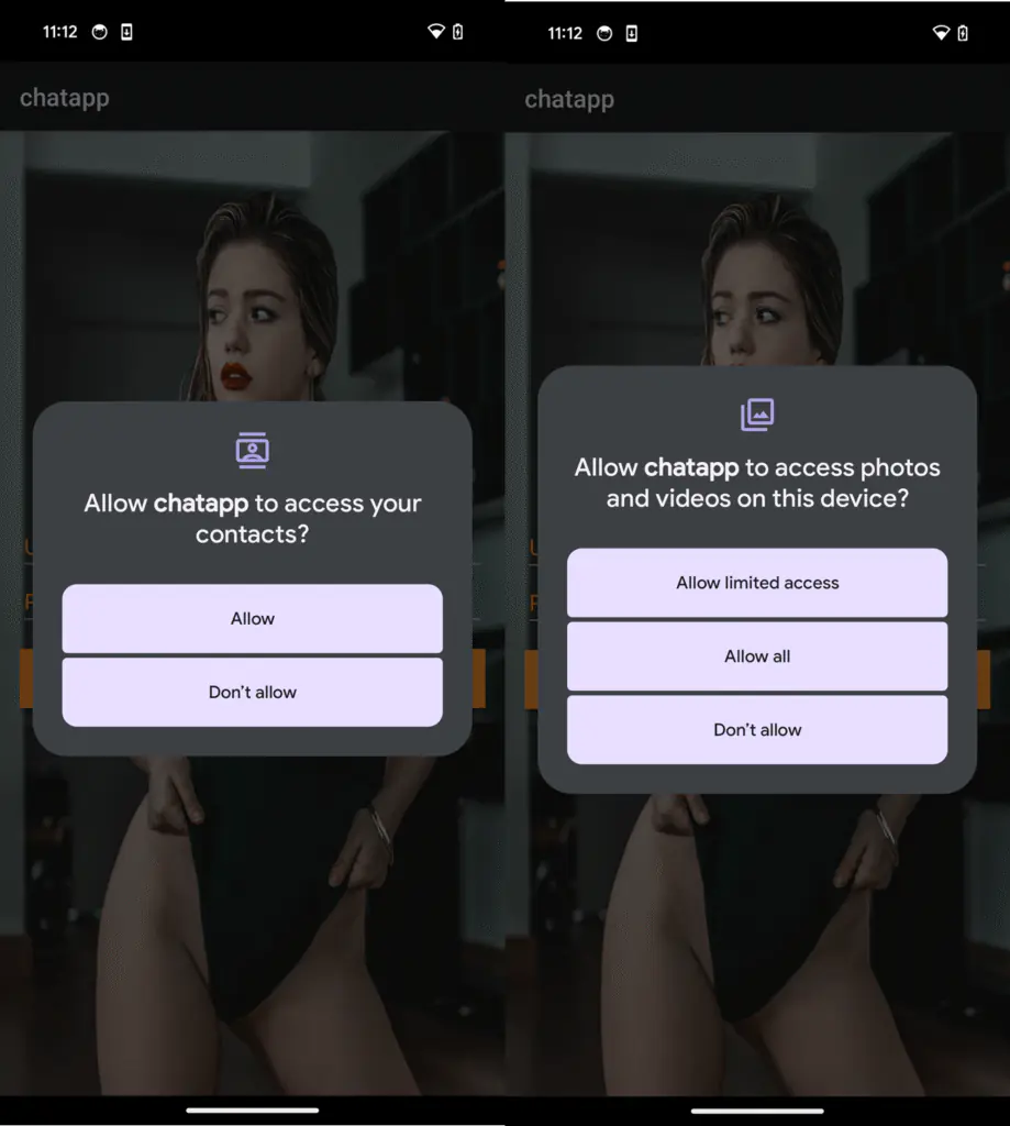GhostChat запрашивает несколько разрешений при выполнении.