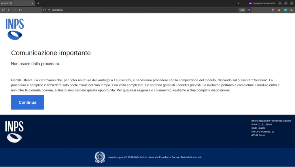 Главная страница фишингового сайта