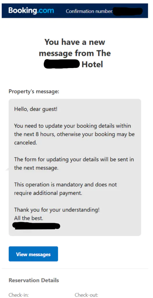 Новая волна фишинга через Booking[.]com