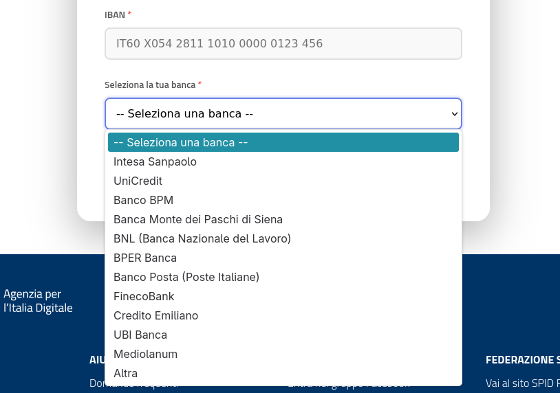 Подробности фишинговой страницы: запрос на ввод IBAN и выбор банка.