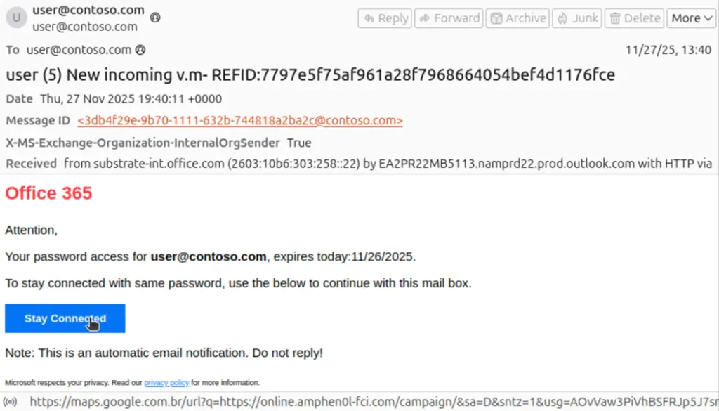 В этом фишинговом сообщении используется уловка с «истеканием срока действия пароля»