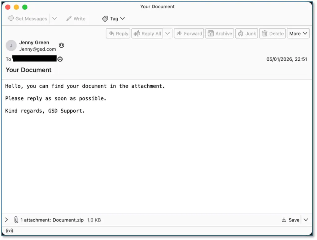 Пример фишингового письма