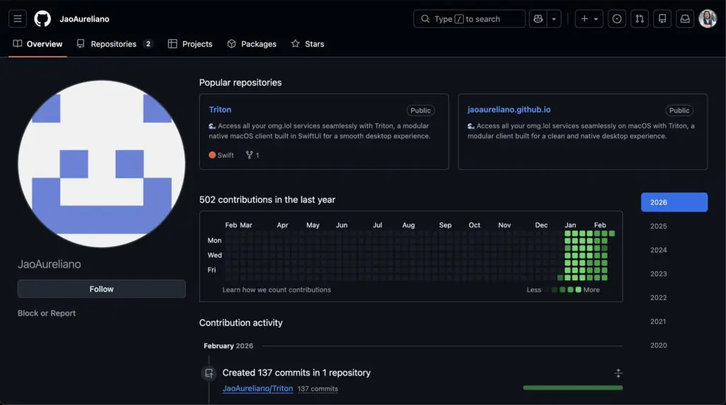 Профиль GitHub, демонстрирующий сфальсифицированный график вкладов с коммитами, датированными задним числом 