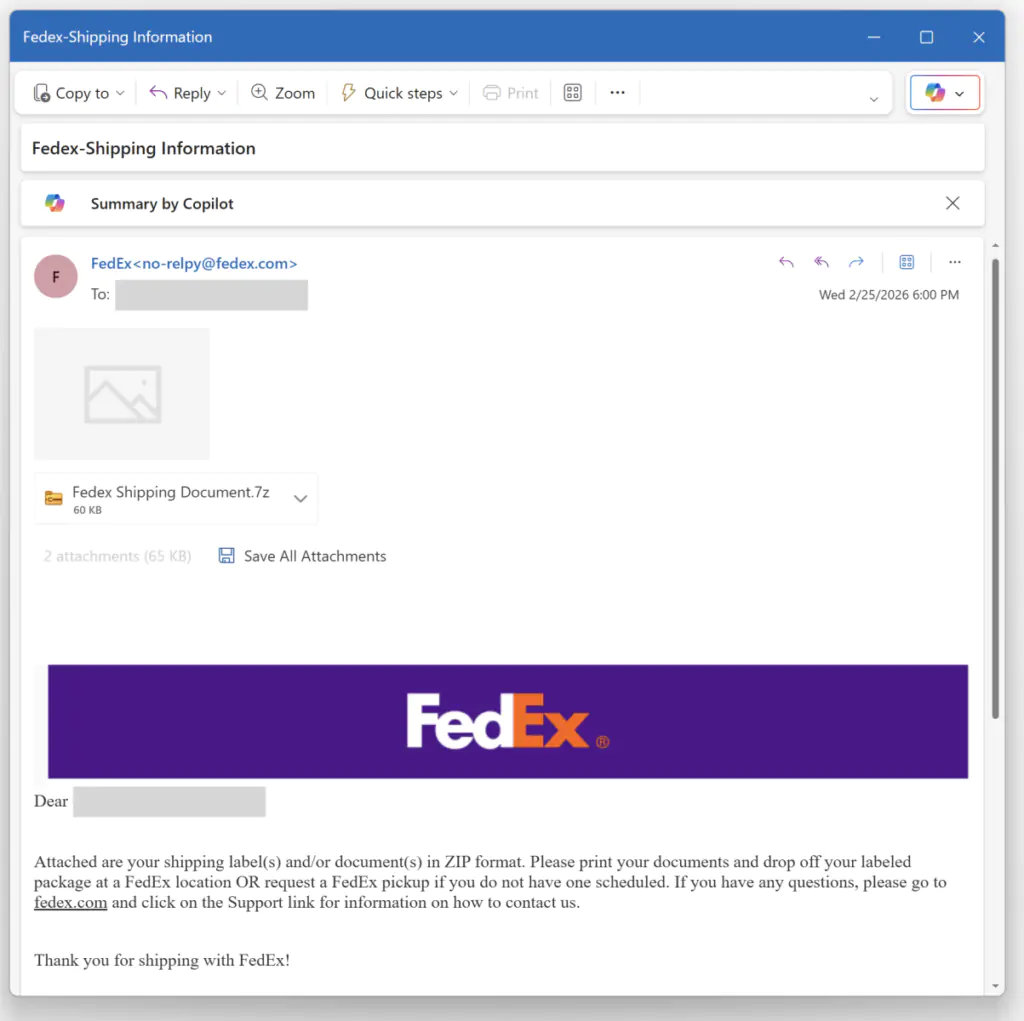 Фишинговое письмо