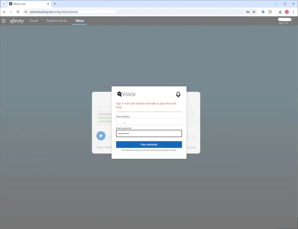 Поддельная страница входа