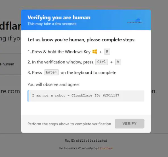 Поддельное сообщение CAPTCHA, отображаемое пользователю