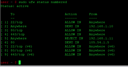 sudo ufw status numbered