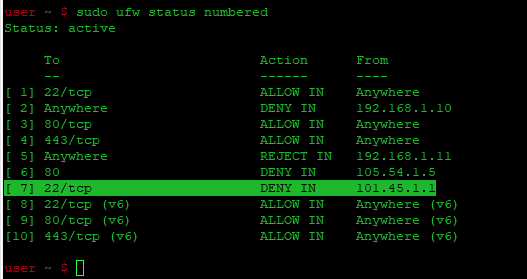sudo ufw status numbered