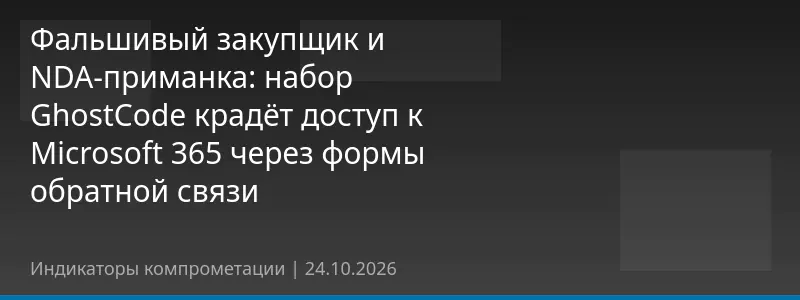 Фальшивый закупщик и NDA-приманка: набор GhostCode крадёт доступ к Microsoft 365 через формы обратной связи